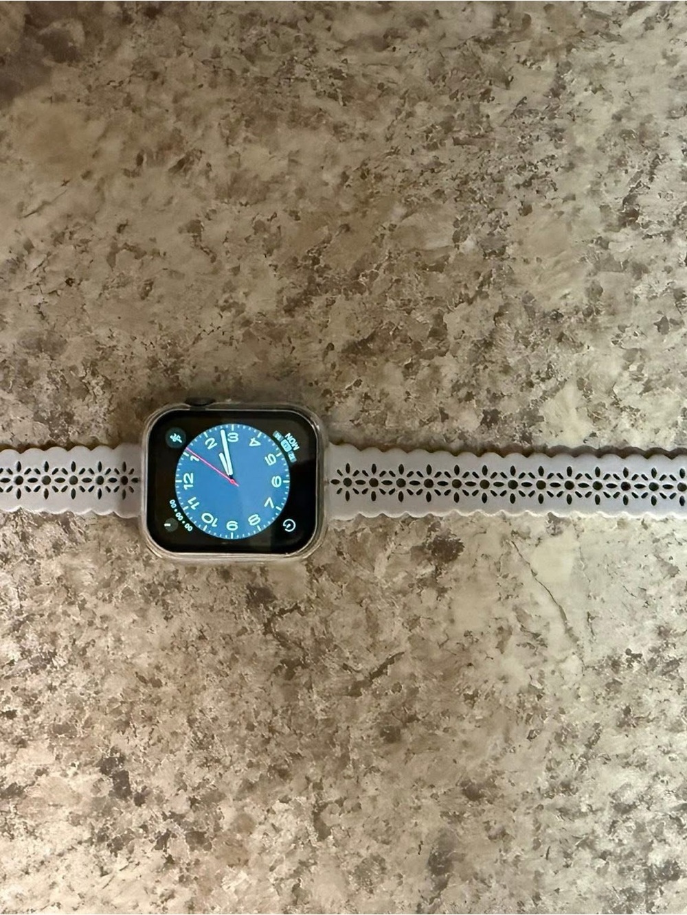 Apple Watch with White Floral Cutout Silicone Band